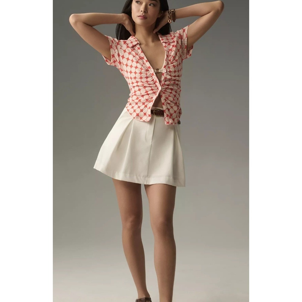 NWOT Maeve Anthropologie Ruched Blouse Button Top Small Retro Polka Dot Y2K - Picture 3 of 16